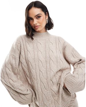 Pretty Lavish Cable Knit Roll Neck Sweater Co-ord - Brown