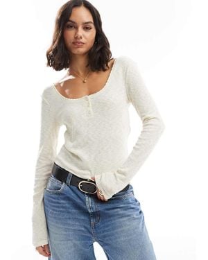 ONLY Long Sleeve Ribbed Scoop Neck Top - White