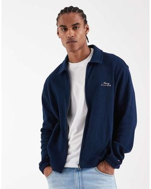 Tommy Hilfiger Textured Varsity Sweat Jacket - Blue