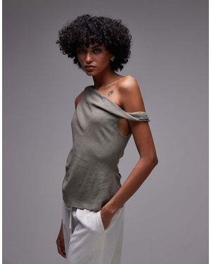 TOPSHOP Linen Twist Shoulder Top - Grey