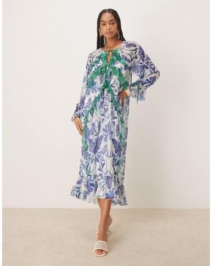 Hope & Ivy Ruffle Detail Sheer Midaxi Dress - Blue