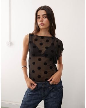 Collusion One Sleeve Mesh Top - Black
