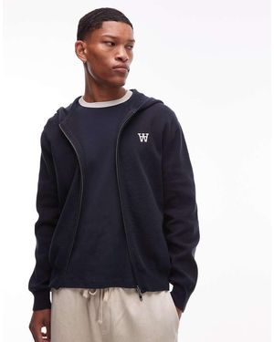 DOUBLE A by WOOD WOOD Curt Cotton Hooded Knit With Double Zip - Blue
