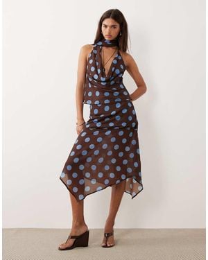 BRONZE SNAKE Lottie Cowl Neck Scarf Detail Top And Skirt Set - Brown