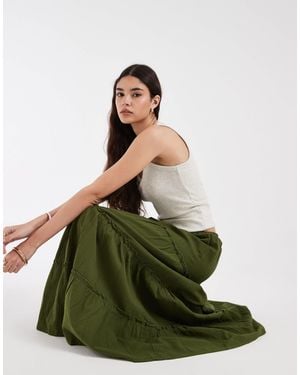 Pieces Crinkle Cotton Tiered Boho Maxi Skirt - Green