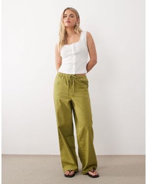 ASOS Asos Design Petite Linen Look Pull On Pants - Green
