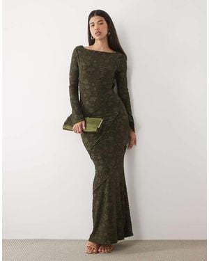 ASOS Devore Long Sleeve Open Back Maxi Dress - Green