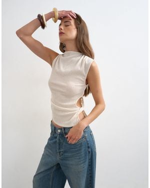 TOPSHOP Crinkle Ruched Side Cut Out Sleeveless Top - Blue
