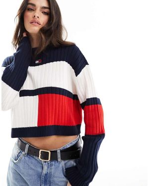 Tommy Hilfiger Maglione Color Block Con Etichetta Del Logo - Rosso
