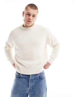 Bershka Acrylic-Wool Ribbed Fisherman Jumper - White