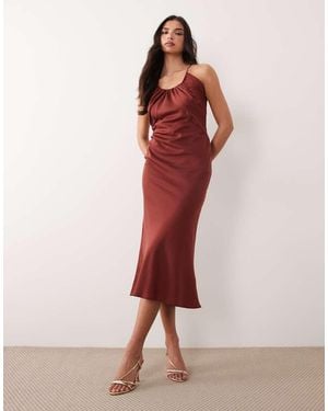 ASOS Vestido Semilargo De Corte Al Bies Con Cuello Ancho Tipo Fular De -Rojo