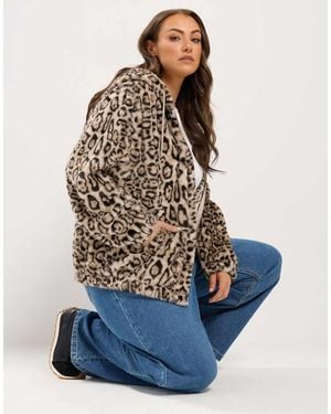 Yours Clothing Leopard Faux Fur Fleece - Blue