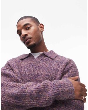 TOPMAN Maglione Taglio Comodo Mélange Con Colletto Aperto - Viola