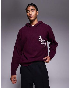 ASOS Oversized Fluffy Knit Hoodie With Gothic Print - Purple