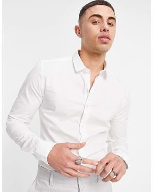 New Look Long Sleeve Muscle Fit Poplin Shirt - White