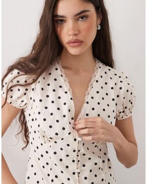 Miss Selfridge V-neck Lace Detail Fitted Shirt - Brown