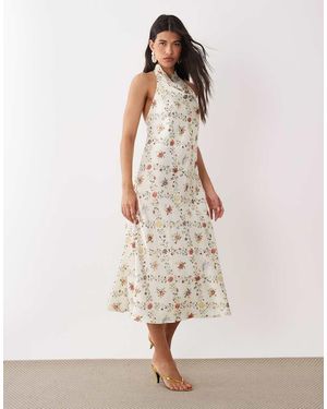Y.A.S Halter Neck Backless Satin Maxi Dress - Natural