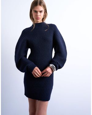 TOPSHOP Knitted Cocoon Ribbed Dress - Blue
