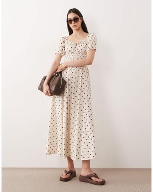 esmé studios Puff Sleeve Tie Front Maxi Beach Dress - Natural