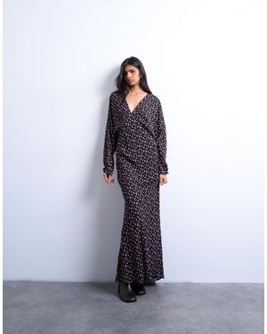 TOPSHOP Midi Long Sleeve Tea Dress - Purple