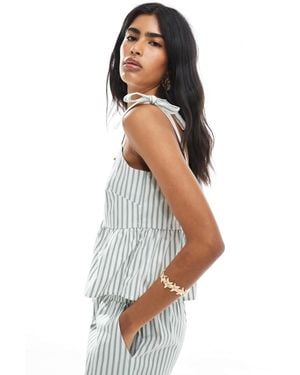 Pieces Tie Shoulder Peplum Hem Cami Top Co-Ord - White