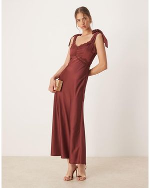 Maya Strappy Satin Midaxi Dress - Red