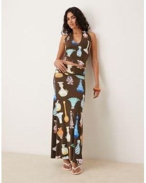 Tyler McGillivary Vase Print Slinky Midi Skirt Co-Ord - Natural