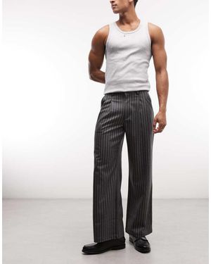 Prohibited Pantalones Grises De Estilo Vintage Con Pinzas Y Raya Diplomática Soho De