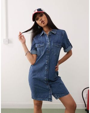 Noisy May Rolled Sleeve Denim Mini Dress - Blue