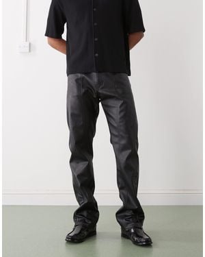 Weekday Faux Leather Straight Leg Pants With Zips - Black