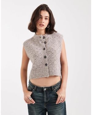 ASOS Button Through Stitch Textured Waistcoat - Gray