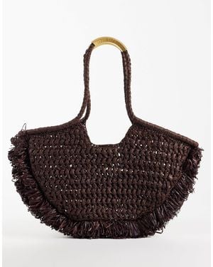 Mango Schultertasche aus raffia - Braun