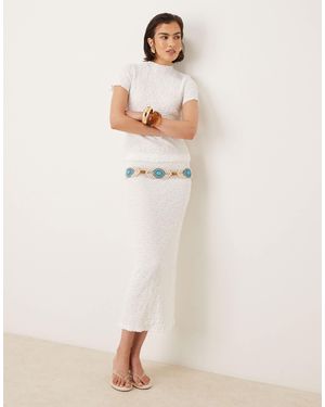 Aware Textured Lettuce Edge Midi Skirt Co-Ord - Natural