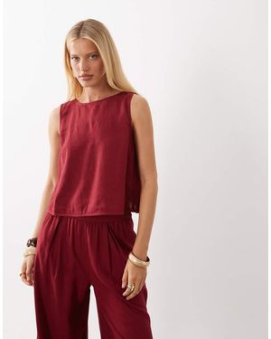 Nobody's Child Tulip Linen Blend Boat Neck Wrap Back Detail Top - Red