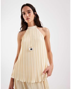 4th & Reckless Plisse Halterneck Sleeveless Top Co-Ord - Natural