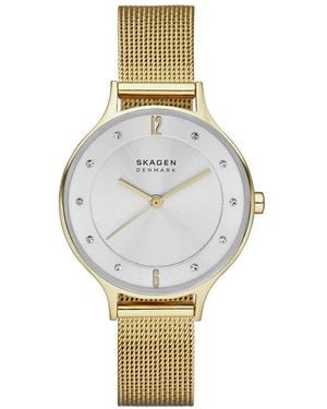 Skagen 'S Anita Lille Three Hand, -Tone Stainless Steel Watch - White