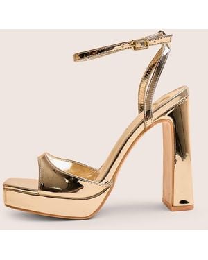 Public Desire Resist Gold Peep Toe Barely There Platform Heels - Natural