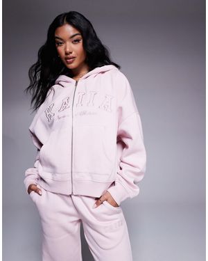 Kaiia Embroidered Logo Zip Through Hoodie Co-Ord - Purple
