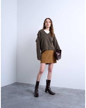 TOPSHOP Real Suede Seamed Mini Skirt - White