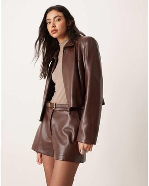 ASOS Tailored Faux Leather High Waisted Shorts Co-Ord - Brown