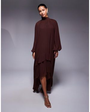 TFNC London High Neck Long Sleeve Ruffle Maxi Dress - Purple