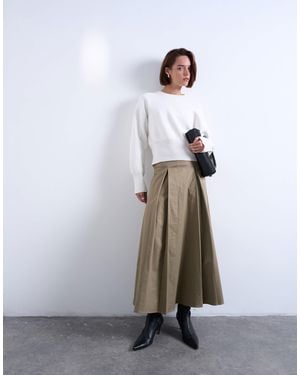 TOPSHOP Pleat Front Midi Skirt - Gray