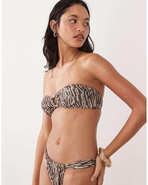 Brave Soul Top Bikini A Fascia Con Stampa Tigrata - Marrone