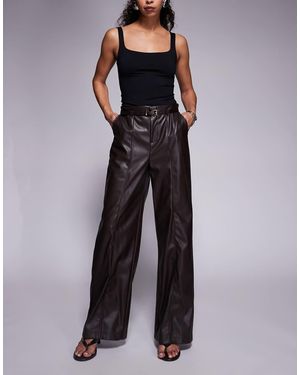 River Island Faux Leather Belted Wide Leg Trouser - Blue