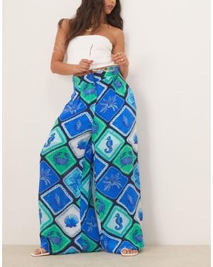 Hope & Ivy High Waisted Palazzo Trousers - Blue