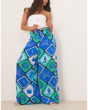 Hope & Ivy High Waisted Palazzo Trousers - Blue