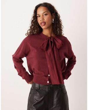 Glamorous Cardigan With Contrast Bow - Red