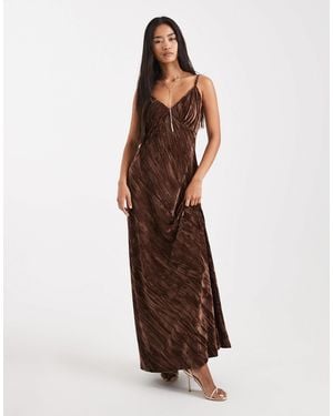 Vero Moda Crinkle Velvet Cami Maxi Dress - Brown