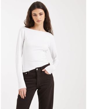 Hollister Long Sleeve Slash Neck Seamless Top - White