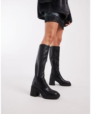 New Look Pu Chunky Heel Knee Boots - Black